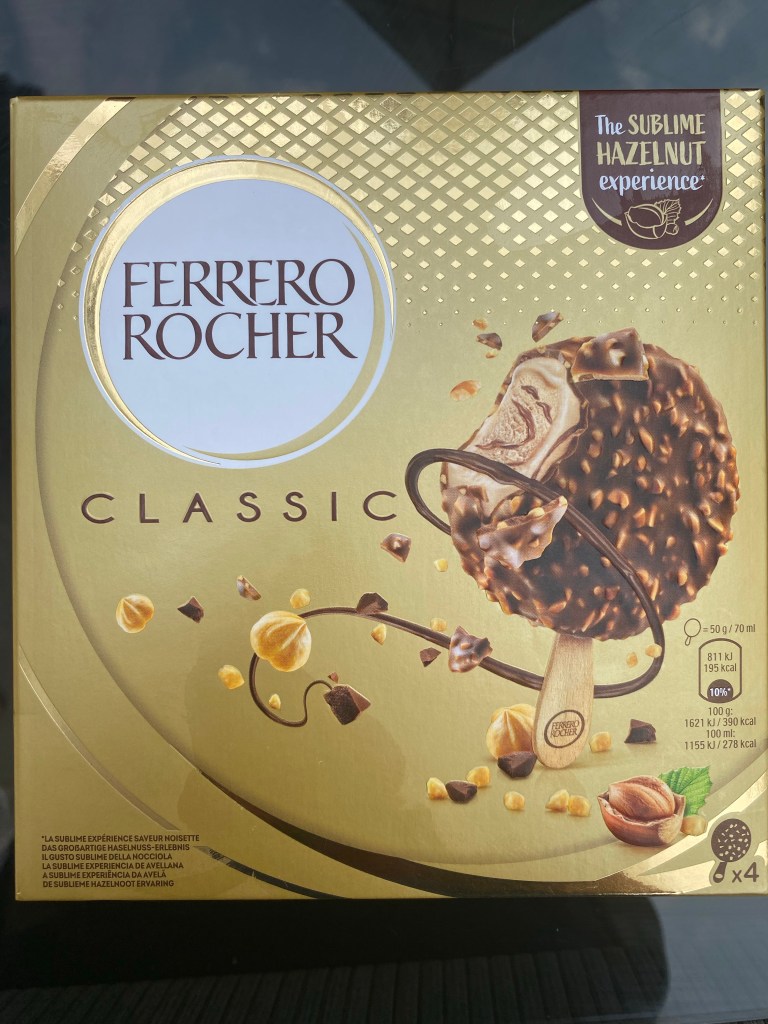 A packet of Ferrero Rocher ice cream bars, which happen to be gluten free. 